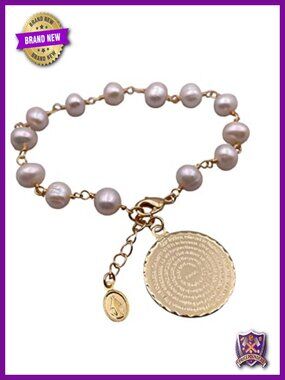 Freshwater Cultured Pearl Bracelet Our Father Prayer Pendant Adjustable